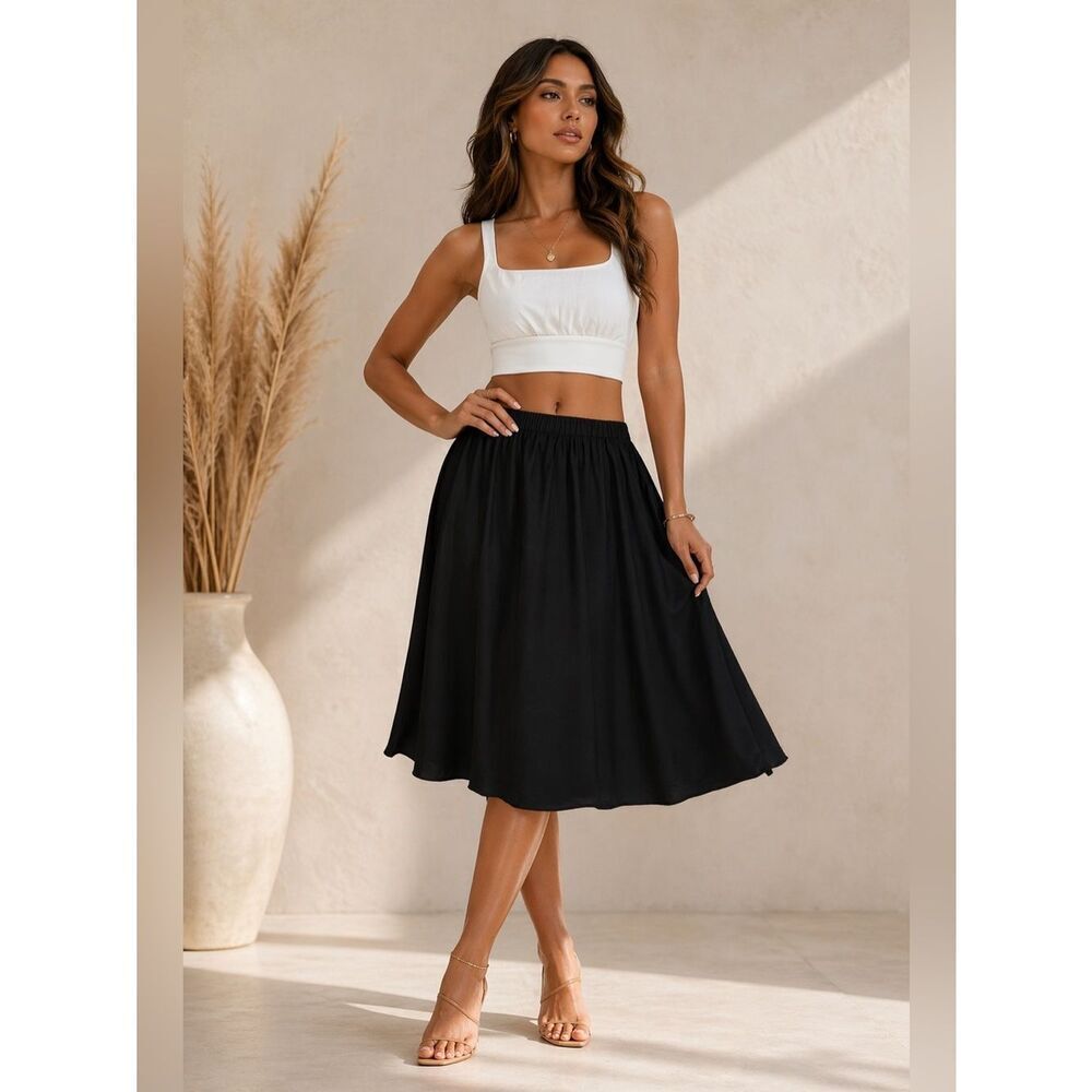 Massimo Dutti Classic Black Midi Skirt
